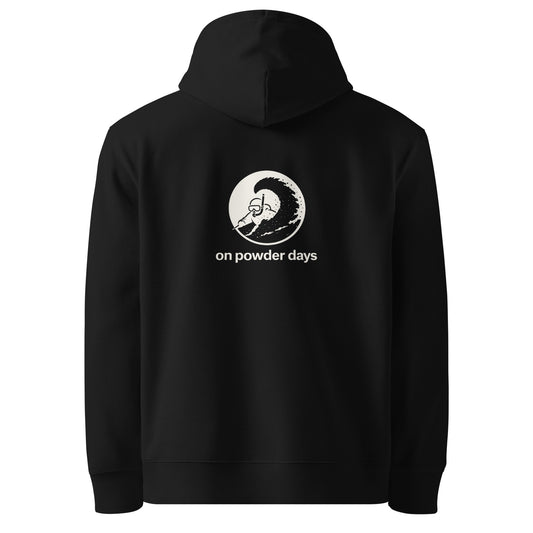 No Interlodge On Powder Days hoodie – back – snorkel skier graphic – On Powder Days ski hoodie