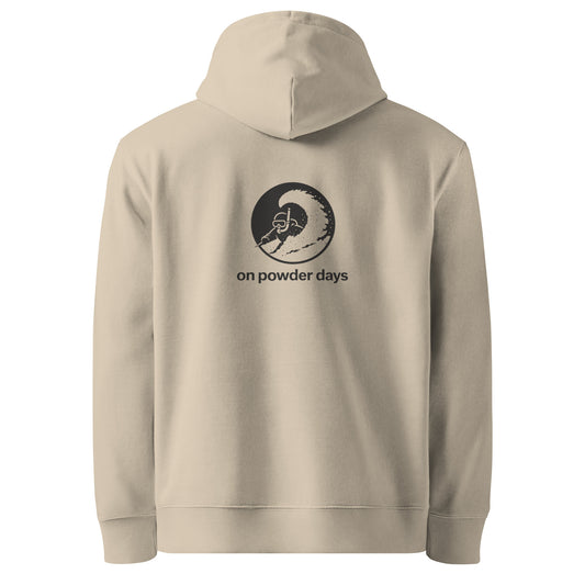 No Fast Sundays On Powder Days hoodie – back – snorkel skier graphic – On Powder Days ski hoodie