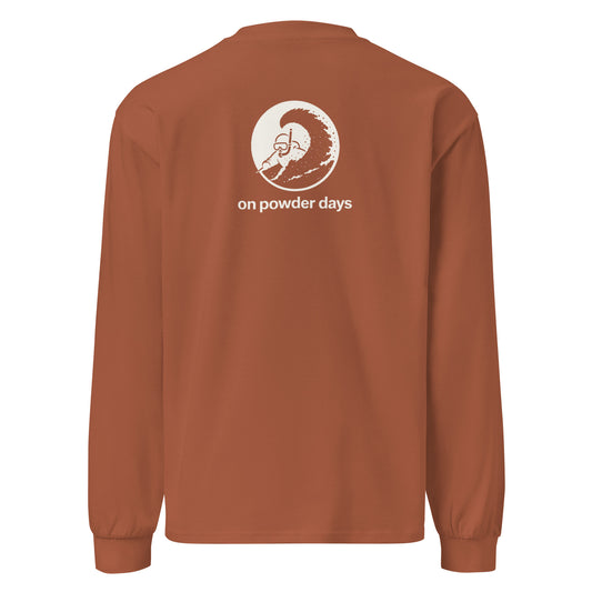 No Red Snake On Powder Days long sleeve – back – snorkel skier graphic – On Powder Days ski shirt