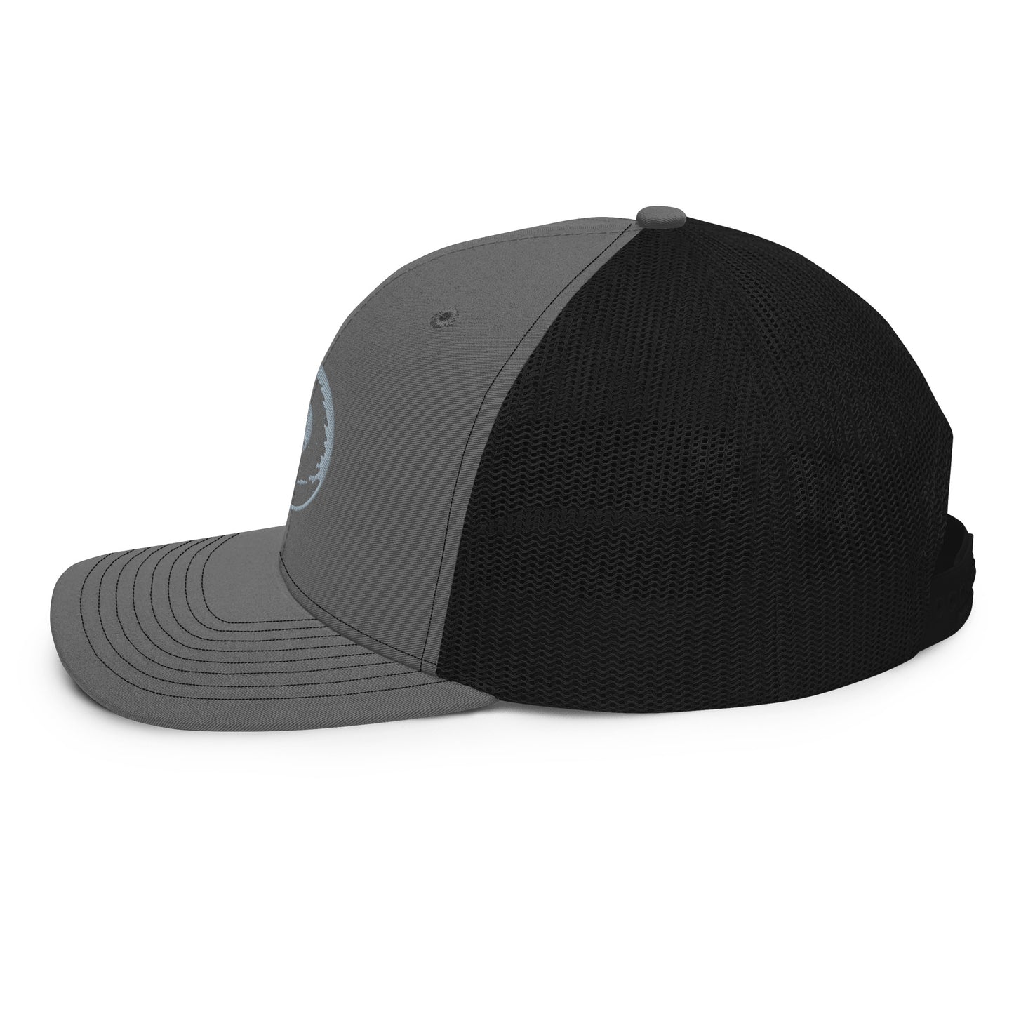 Snorkel Skier Trucker Hat – left side – mesh back trucker – On Powder Days ski hat