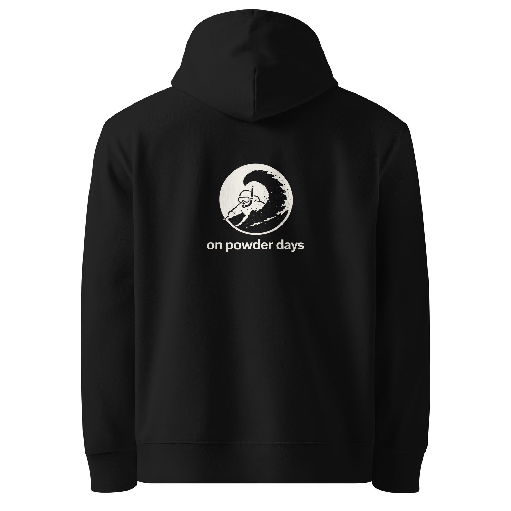 No Interlodge On Powder Days hoodie – back – snorkel skier graphic – On Powder Days ski hoodie