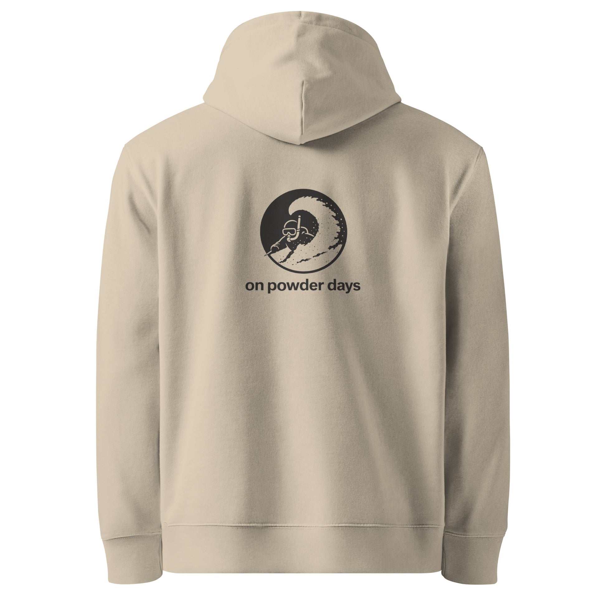 No Fast Sundays On Powder Days hoodie – back – snorkel skier graphic – On Powder Days ski hoodie