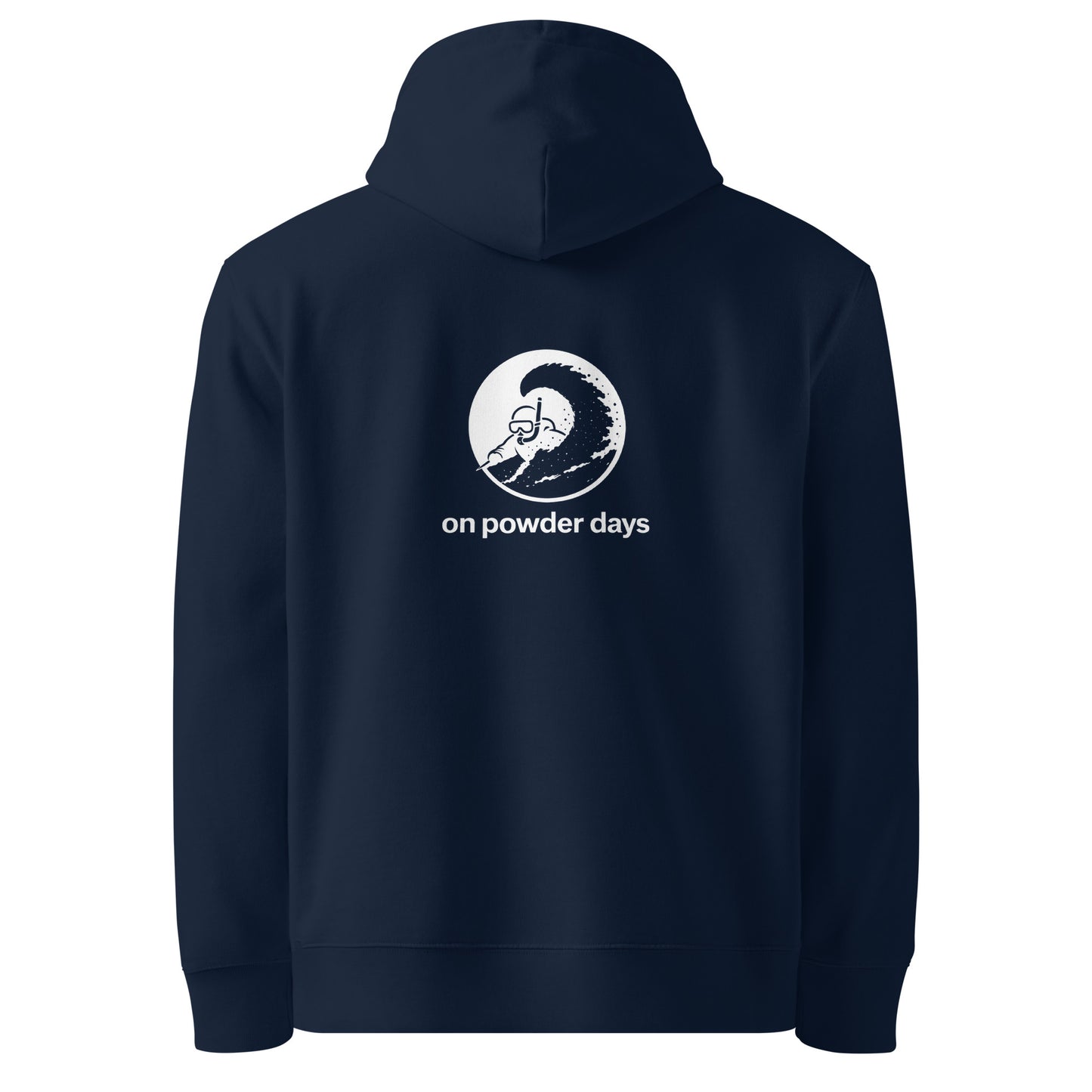 No Gapers On Powder Days hoodie – back – snorkel skier graphic – On Powder Days ski hoodie