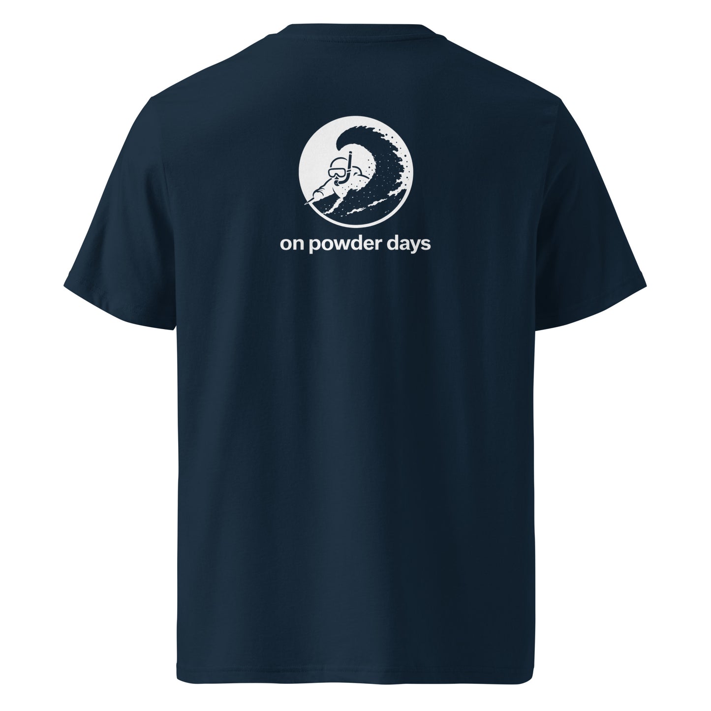 No Gapers On Powder Days tee – back – snorkel skier graphic – On Powder Days ski shirt