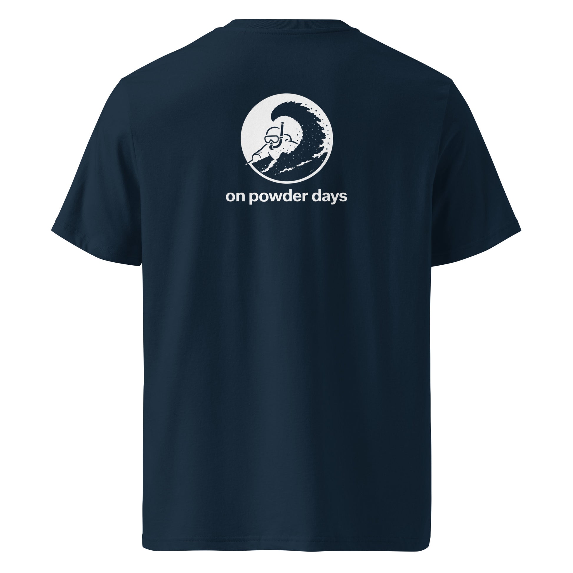 No Gapers On Powder Days tee – back – snorkel skier graphic – On Powder Days ski shirt