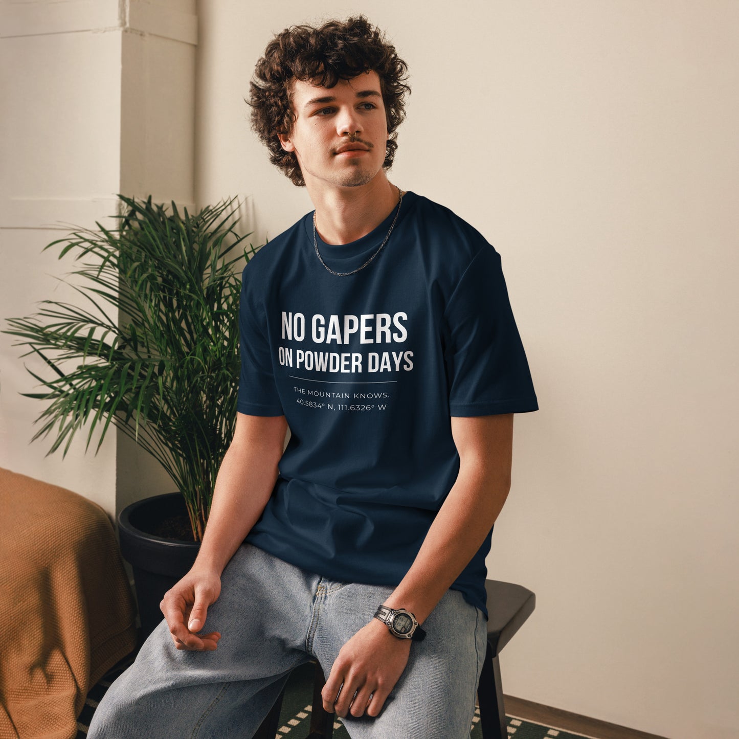 No Gapers On Powder Days ski shirt – french navy – On Powder Days Utah ski apparel
