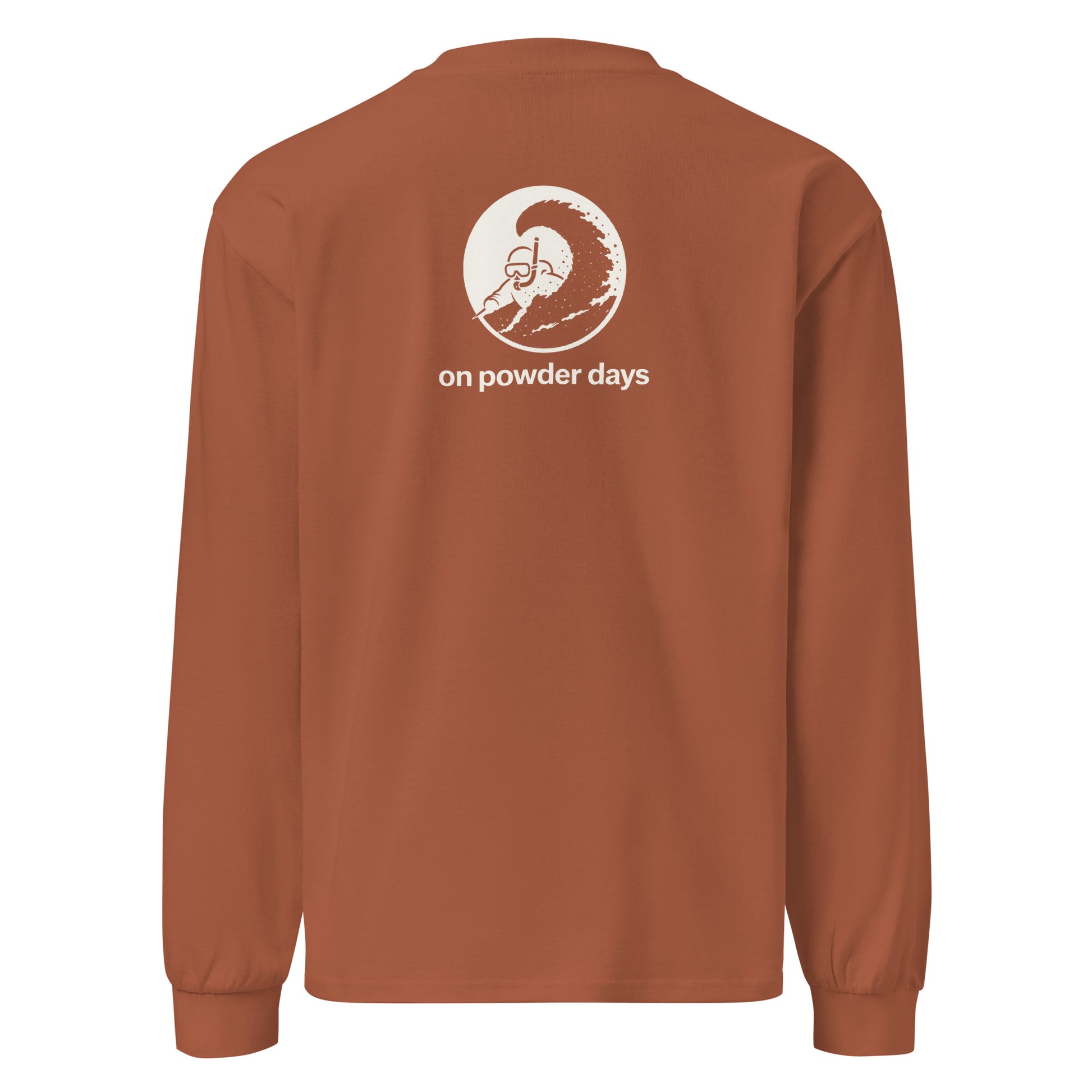 No Red Snake On Powder Days long sleeve – back – snorkel skier graphic – On Powder Days ski shirt